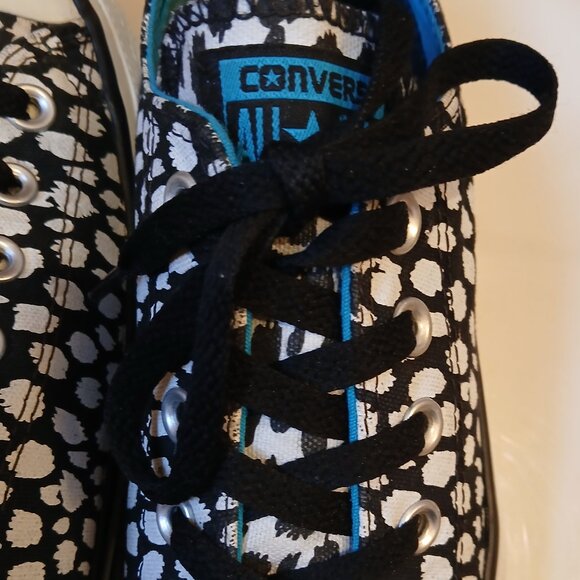 CONVERSE All-Stars Black & White (with turquoise trim) Artistic Sneakers - Picture 7 of 14